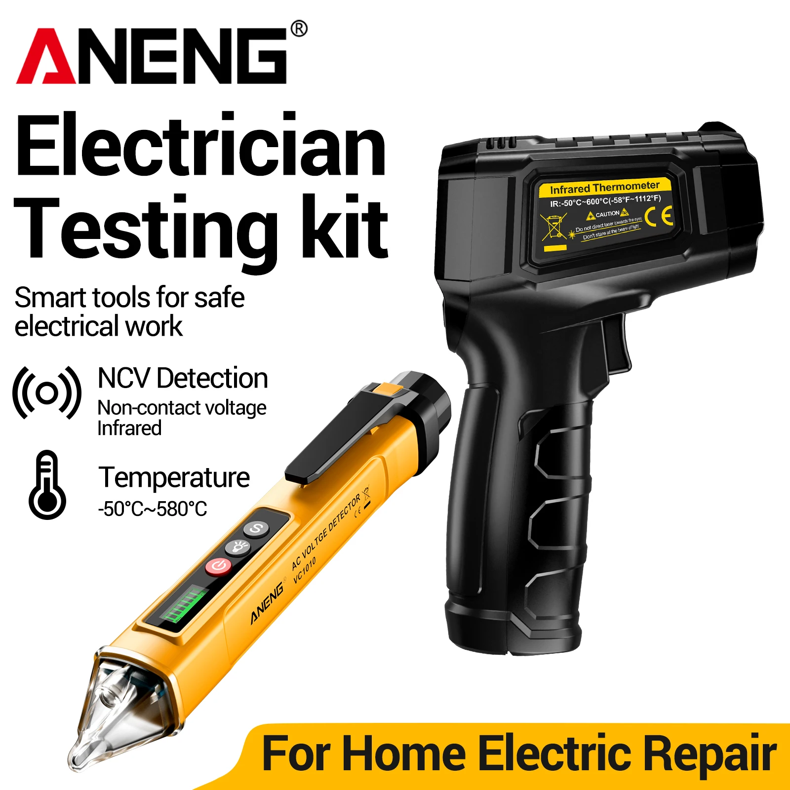 Industrial Laser Pen - ANENG TH202 laserthermometer met VC1010 spanningsmeetpen-50~600